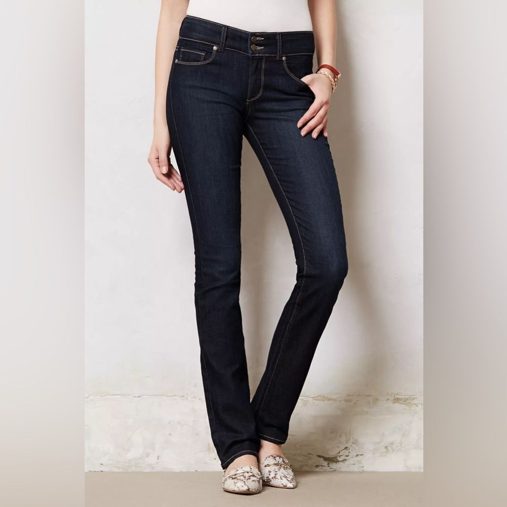 Paige Hidden Hills Straight Jeans Anthropologie Dark Blue Wash Denim Size 26